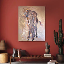 Load image into Gallery viewer, “Cinnamon Outlaw” 40x30x1.5 brahman calf oil & acrylic painting on gallery wrapped canvas- Brahman Calf Art