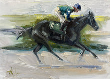 Load image into Gallery viewer, “Sonneman Takes The Win” 14X11x1.5 oil painting on gallery wrapped canvas, Horse - Equine - Horse Racing