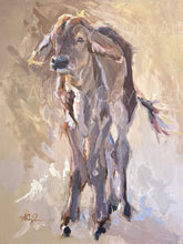 Load image into Gallery viewer, “Cinnamon Outlaw” 40x30x1.5 brahman calf oil & acrylic painting on gallery wrapped canvas- Brahman Calf Art