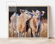 Load image into Gallery viewer, &quot;Bonnie and Clyde&quot; Charolais Calf Ranch Giclee Fine Art Print 16X20
