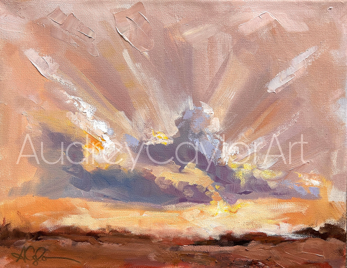 “Settin Sun” 14x11x1.5 oil painting on gallery wrapped canvas- Sunset Landscape painting Art