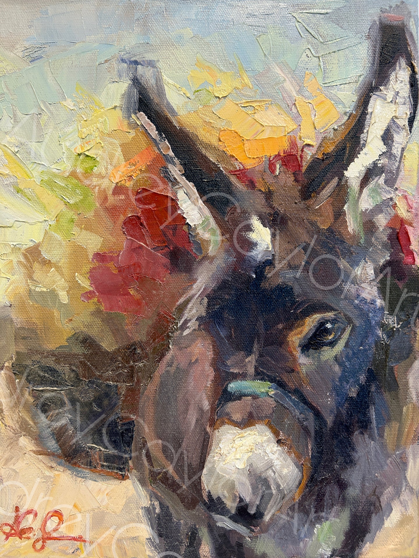 “Flower Cart” 14x11x1.5 oil painting on gallery wrapped canvas- Donkey Art