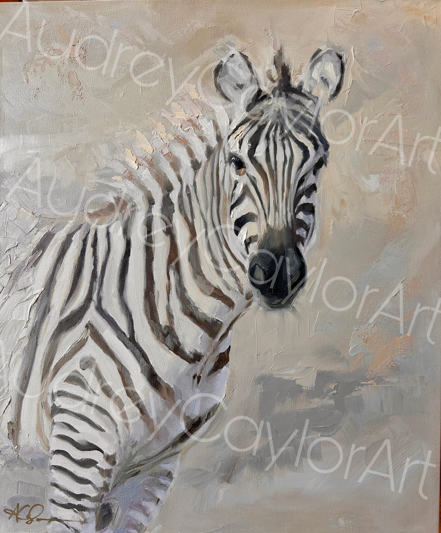 “White with Black Stripes” Zebra Safari Oil Painting