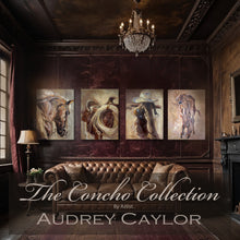 Load image into Gallery viewer, “Dusted” 40x30x1.5 Western Chaps and Cowboy Hat painting on gallery wrapped canvas artwork
