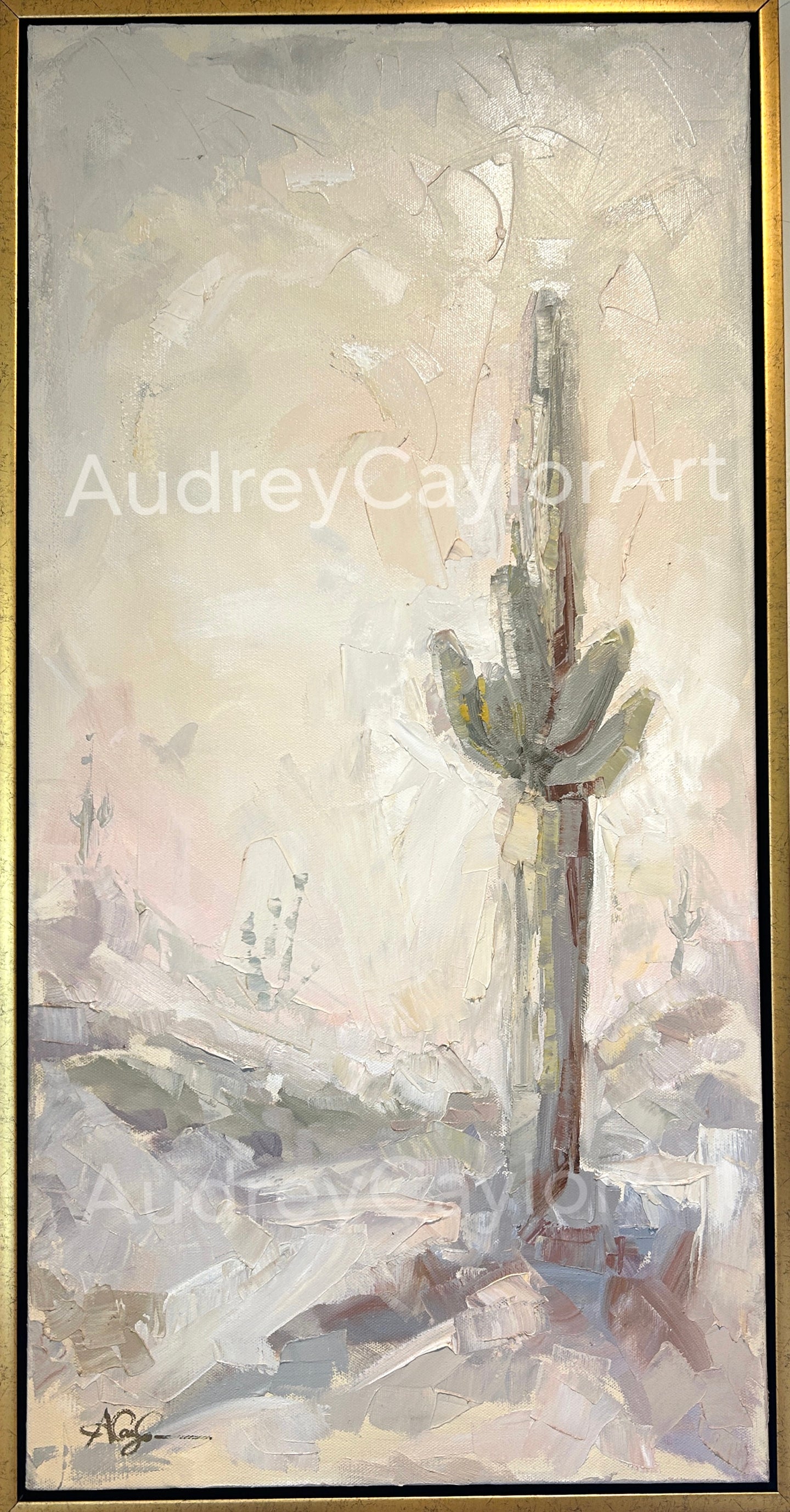 Papago Saguaro Cactus Oil Painting 15x30 on Gallery Wrapped Canvas