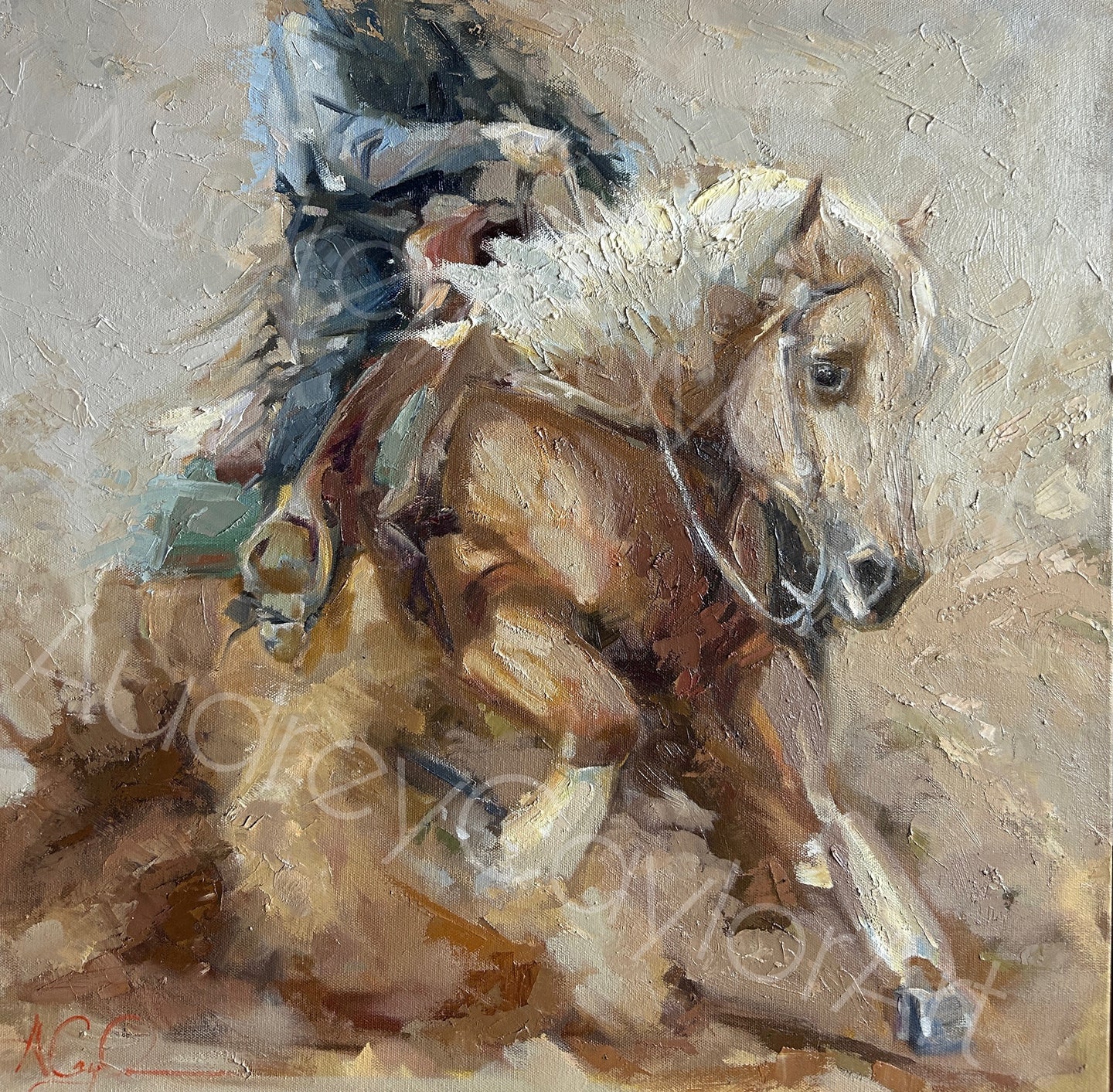 “The Stop” Oil Cutting Horse Painting, Horse - Equine - Western Art