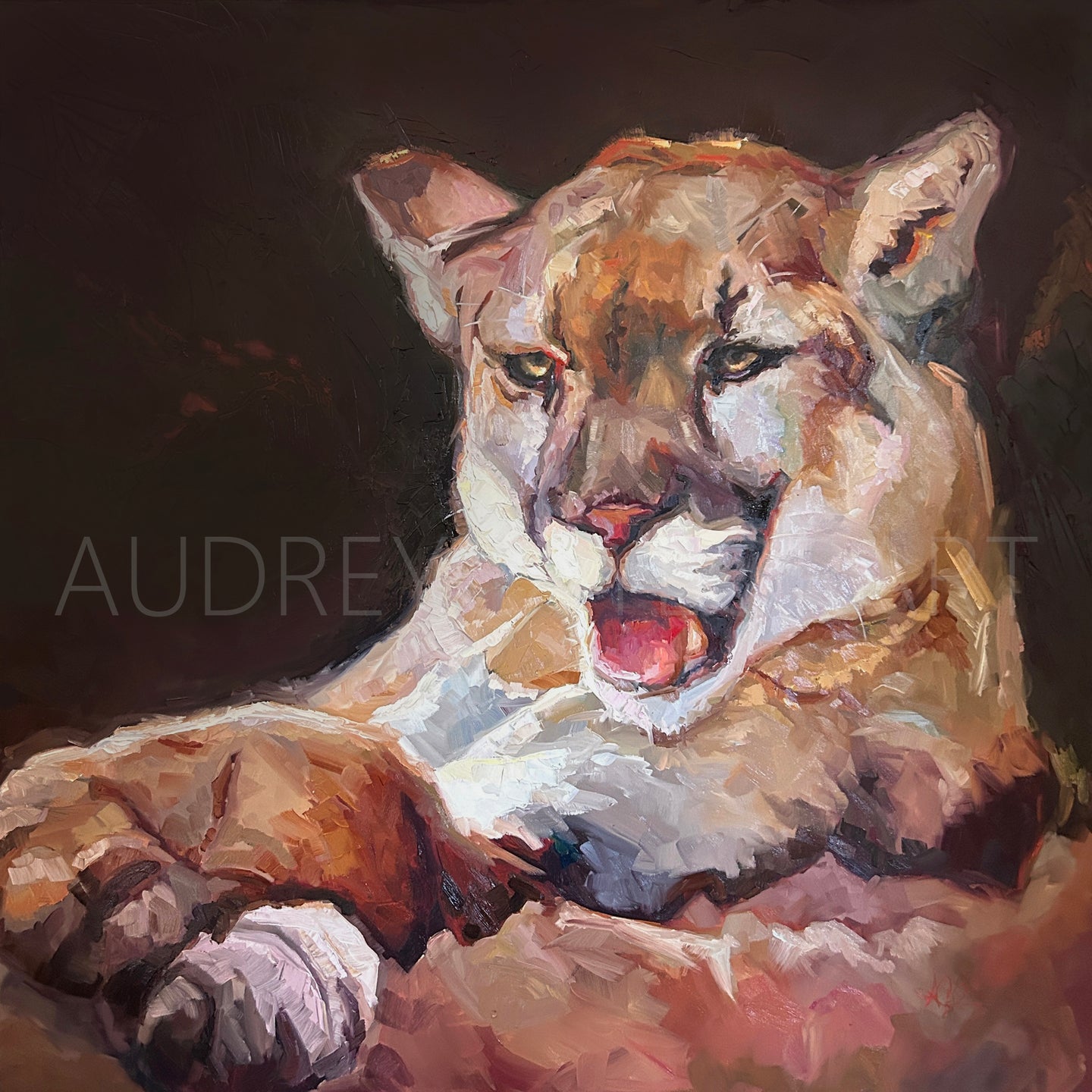“The Calm At Sunset” Mountain Lion Art Oil Painting
